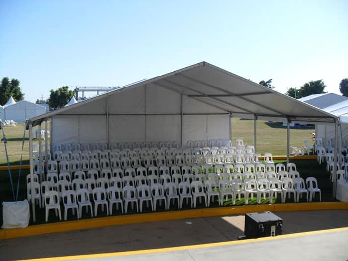 Seating under shade marquee